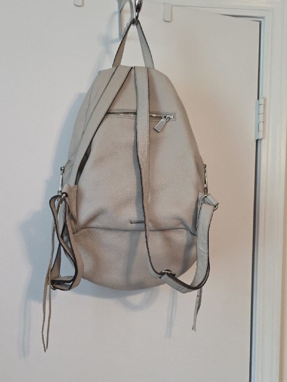 Rebecca Minkoff Cream Pebbled Leather Backpack with Silver Hardware - Picture 3 of 7